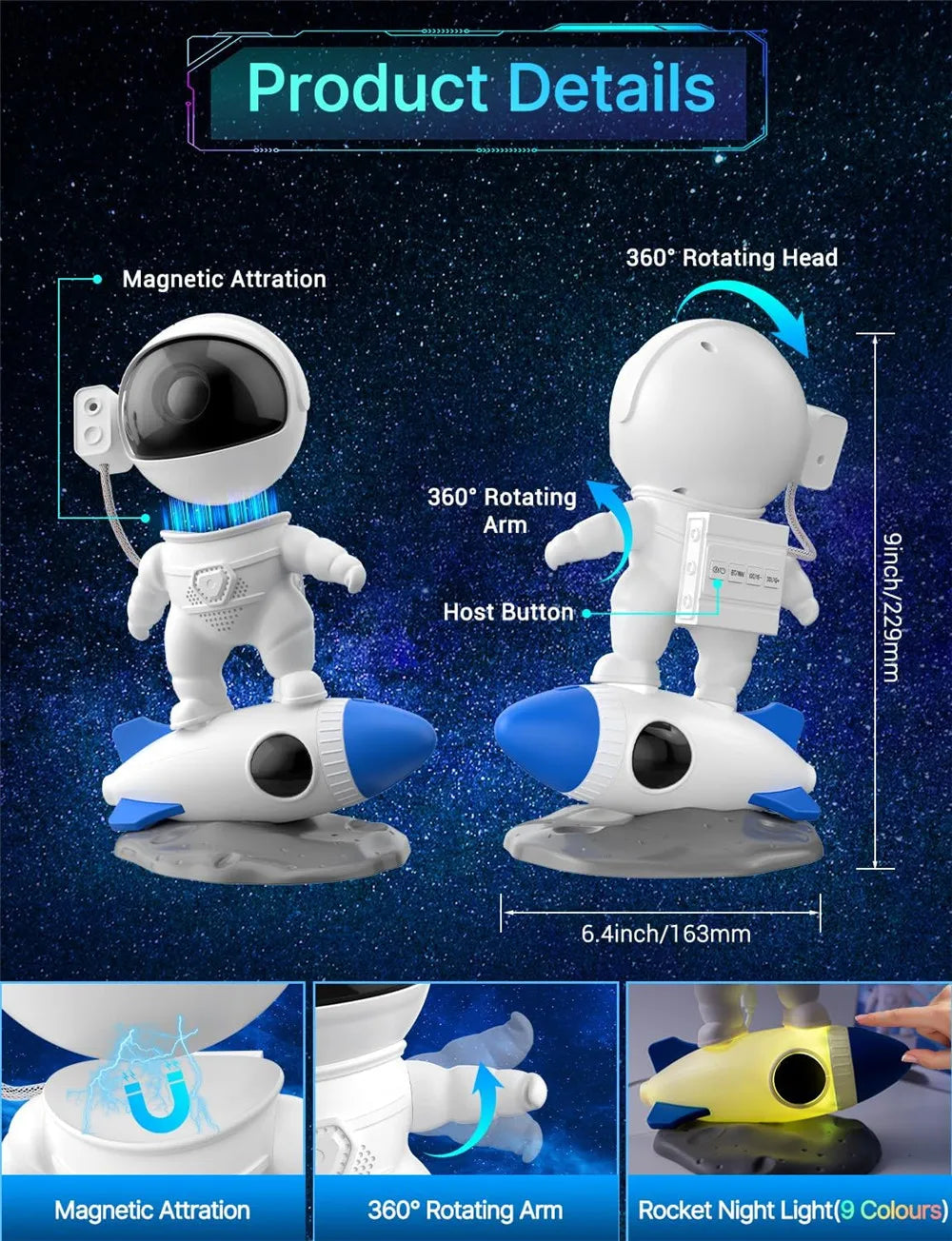 Rocket Astronaut Galaxy Projector Night Light
