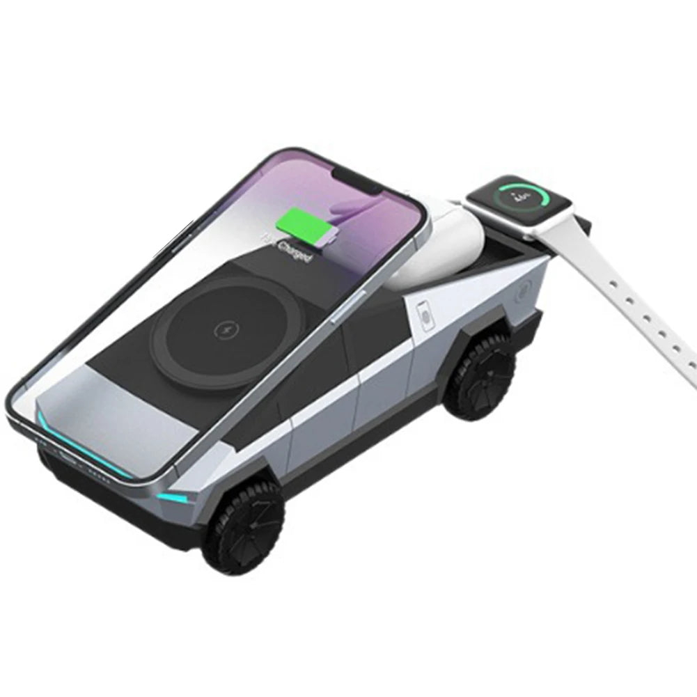 Multifunctional Desktop 3 in1 Motor Rotating Wireless Charging Station