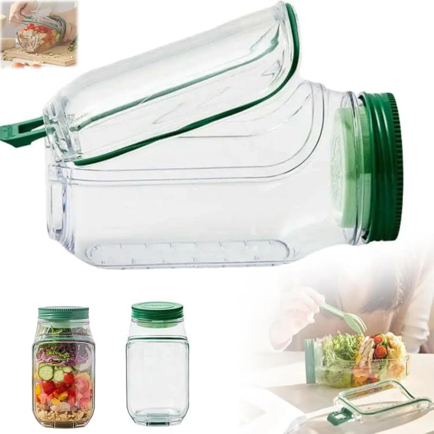 Portable salad container with a side-opening lid