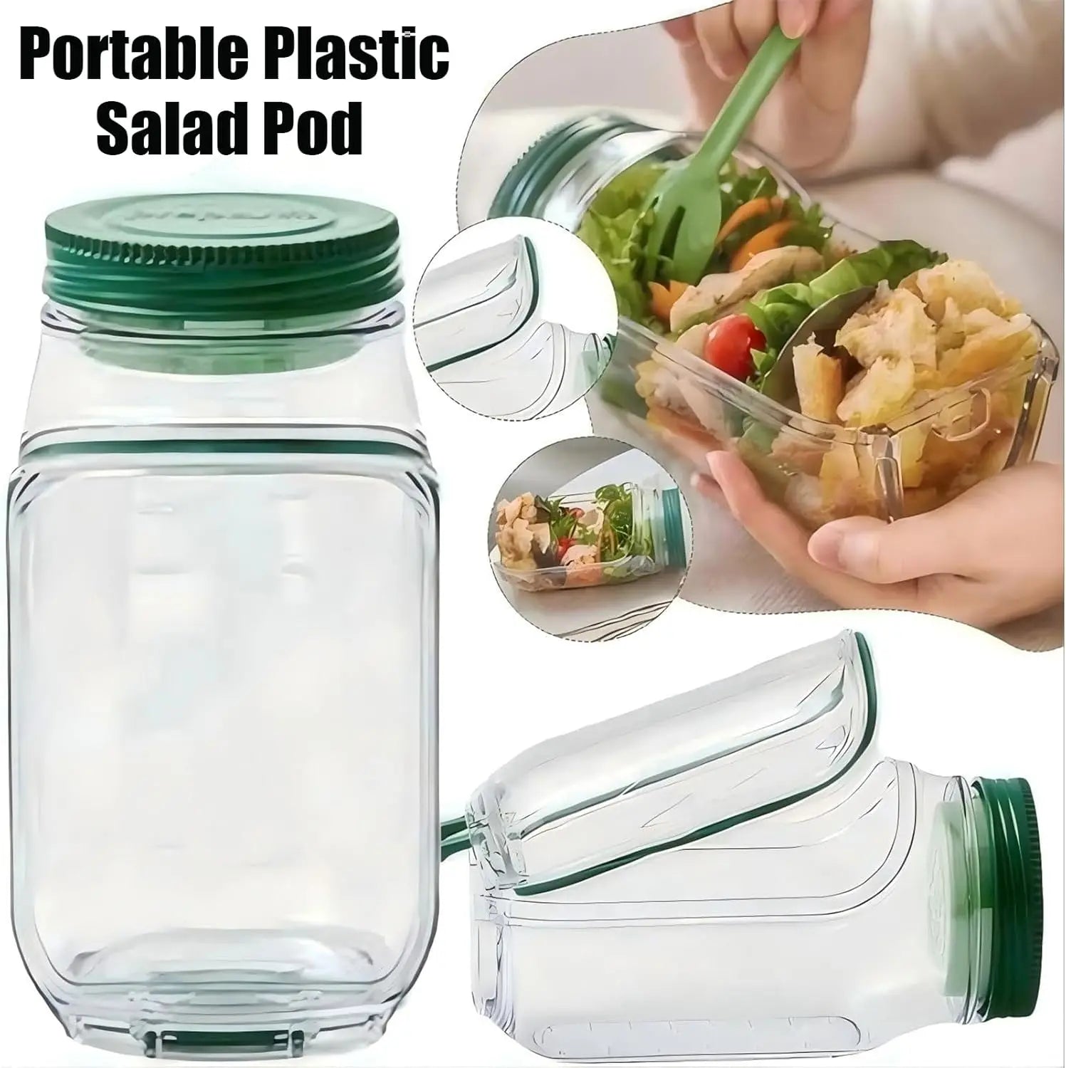 Portable salad container with a side-opening lid