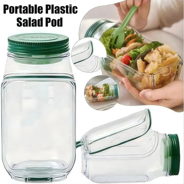 Portable salad container with a side-opening lid