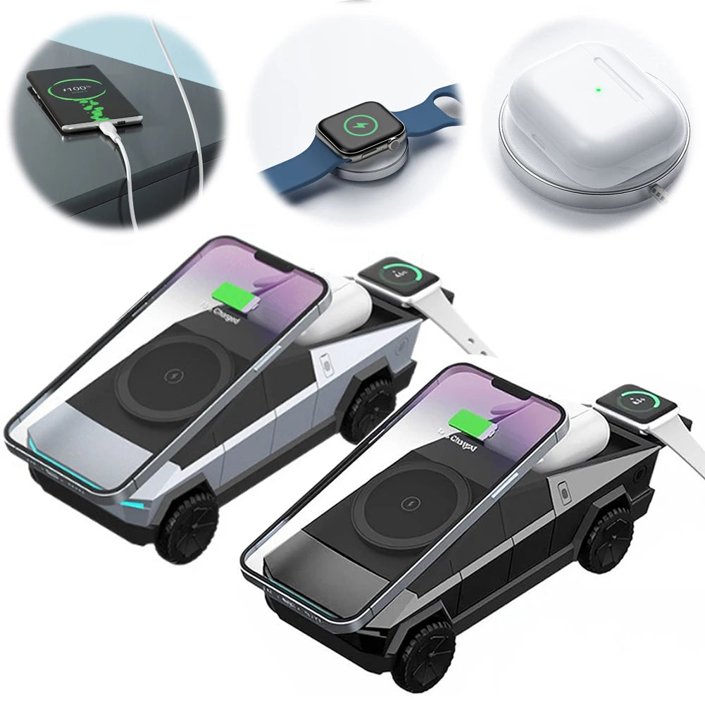 Multifunctional Desktop 3 in1 Motor Rotating Wireless Charging Station