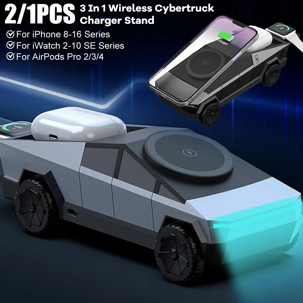 Multifunctional Desktop 3 in1 Motor Rotating Wireless Charging Station