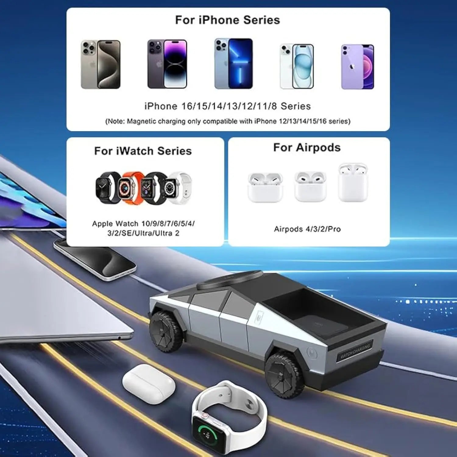 Multifunctional Desktop 3 in1 Motor Rotating Wireless Charging Station