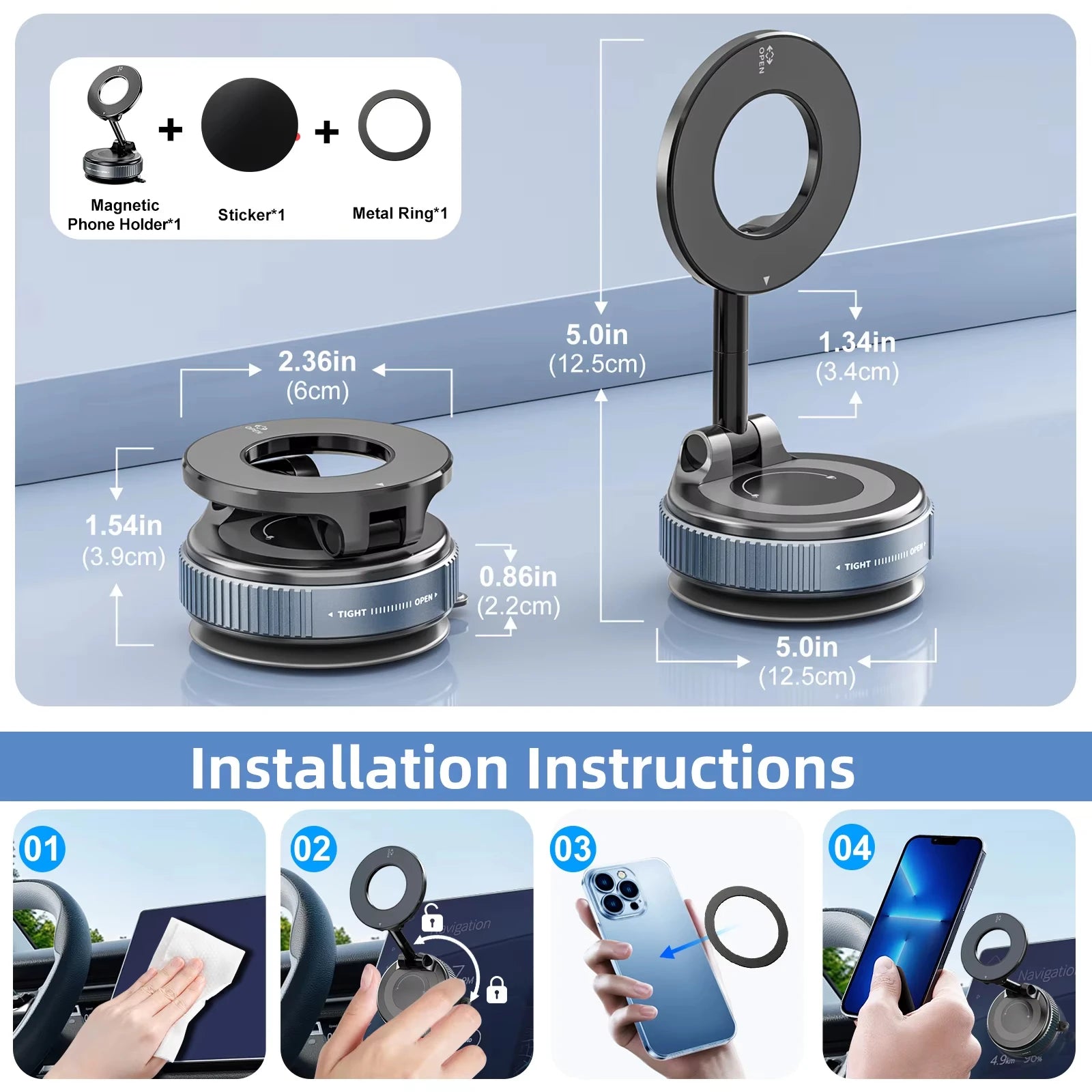 Car Phone Magnetic Stand Mechanical Vacuum Suction Cup